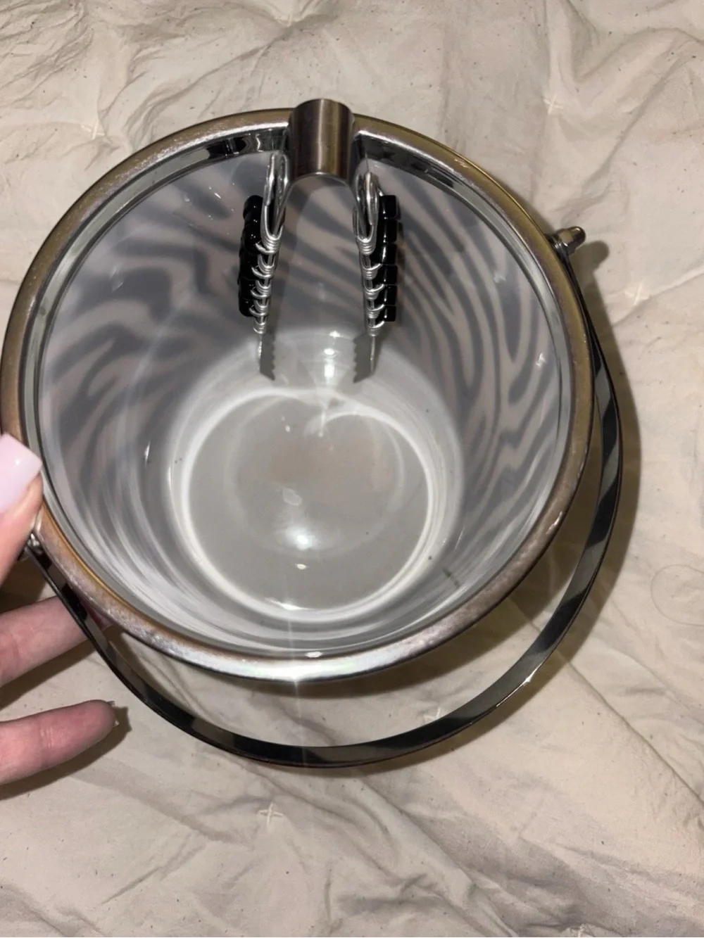 Zebra Stripe Ice Bucket with Beaded Handle - Black & White